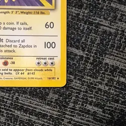 Pokemon TCG Base Set Zapdos 16/102 Holo Rare Holo 1999 English 90 HP Unlimited - Image 4