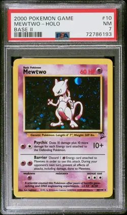 2000 Pokemon Base Set 2 Mewtwo Holo Rare 10/130 English PSA 7 - Image 1
