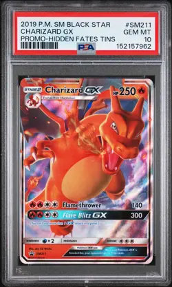 2019 POKEMON SM BLACK STAR PROMO HIDDEN FATES TINS #SM211 CHARIZARD GX PSA 10 - Image 1