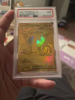 2025 POKEMON PFL EN MEGA CHARIZARD X ex MEGA GOLD HYPER RARE #130 PSA 9 MINT - Image 1