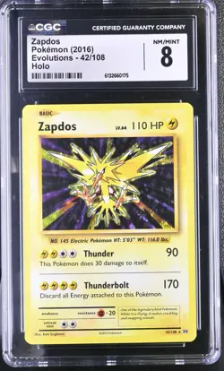 Pokemon Card Zapdos 42/108 Holo Evolutions CGC 8 - Image 1