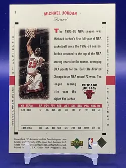 1998-99 Upper Deck SP Authentic #8 Michael Jordan Chicago Bulls - Image 2