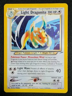 Pokemon TCG Light Dragonite Neo Destiny Holo Card 14/105 NM Vintage WOTC - Image 1