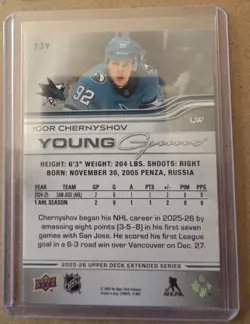 2025-26 Upper Deck Extended Igor Chernyshov Young Guns RC #739 - Image 2
