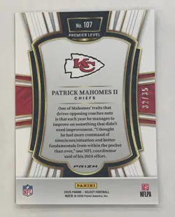 2025 Select Premier Level Blue & Orange Shock Prizm 32/35 Patrick Mahomes II SSP - Image 2