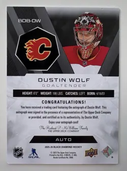 2025-26 Black Diamond Hockey Auto Dustin Wolf /99 #BDB-DW - Image 2