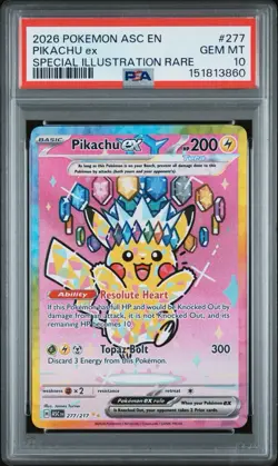 2026 POKEMON ASCENDED HEROES SPECIAL ILLUSTRATION RARE #277 PIKACHU EX PSA 10 - Image 1