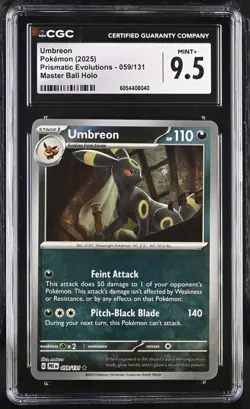 POKEMON 2025 UMBREON MASTER BALL 059/131 PRISMATIC EVOLUTIONS CGC 9.5 MINT+ - Image 1