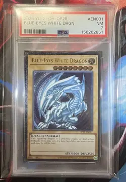 Blue Eyes White Dragon OP28-EN001 Ultimate Rare Yugioh PSA 7 X3 Sequential - Image 4