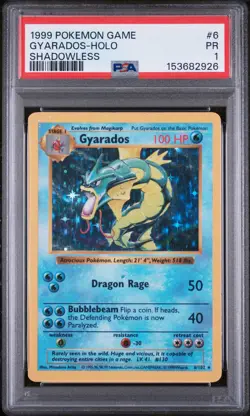 1999 POKEMON BASE SET SHADOWLESS #6 GYARADOS-HOLO PSA 1 - Image 1