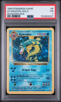 1999 POKEMON BASE SET SHADOWLESS #6 GYARADOS-HOLO PSA 1 - Image 1