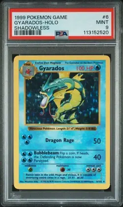 1999 POKEMON BASE SET SHADOWLESS #6 GYARADOS-HOLO PSA 9 - Image 1