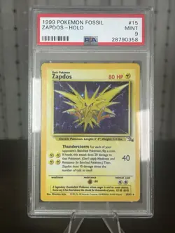 1999 POKEMON FOSSIL #15 ZAPDOS-HOLO PSA 9 - Image 1
