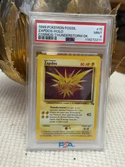 1999 POKEMON FOSSIL #15 ZAPDOS-HOLO PSA 9 - Image 1