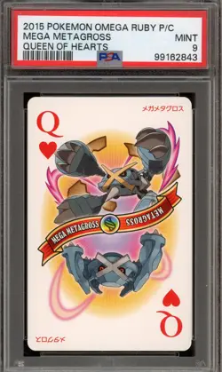 Pokemon Omega Ruby Playing Cards Mega Metagross Queen of Hearts PSA 9 Mint - Image 1