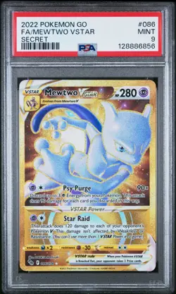 #086 MEWTWO VSTAR GOLD SECRET RARE PSA 9 2022 SWSH POKEMON GO FULL ART - Image 1