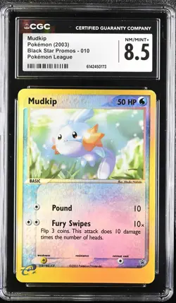 CGC 8.5 NM/MINT+ Mudkip 010 Black Star Promos Pokemon League Holo Pokemon Card - Image 1