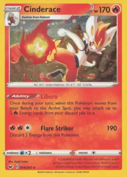 CINDERACE 034/202 HOLO RARE SWORD & SHIELD POKEMON NEAR MINT - Image 1