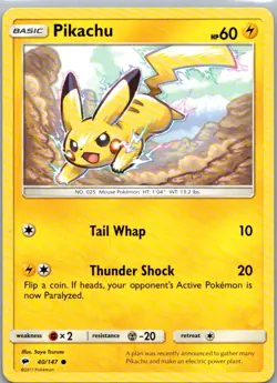 Pokemon TCG Pikachu 40/147 Burning Shadows NM - Image 1