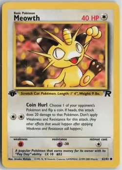 Meowth 62/82 Common Team Rocket Pokemon 1st Edition Near Mint - Image 1