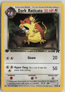 Dark Raticate 51/82 Common Team Rocket Pokemon 1st Edition Near Mint - Image 1