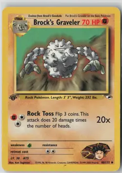 Brock's Graveler 40/132 Uncommon Gym Heroes Pokemon 1st Edition MP - Image 1