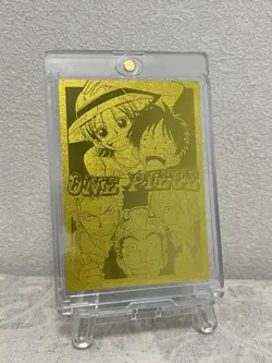 【One Pie Card】2002 Amada Gold Foil Promo Luffy Nami Zoro Sanji Usopp - Image 1