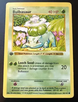 Pokemon Bulbasaur 1st Edition Base Set Card 44/102 Shadowless - Image 1