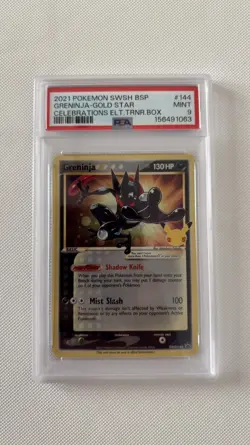 2021 POKEMON CELEBRATIONS ETB GOLD STAR GRENINJA SWSH144 PSA 9 - Image 1