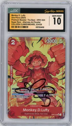 CGC Gem Mint 10 Colleen Clinkenbeard Monkey.D.Luffy OP01-024 Alt Art Parallel - Image 1