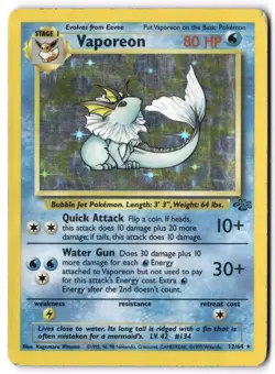 Pokemon Card - Vaporeon 12/64 Holo Unlimited Holo Rare - Jungle - DMG - Image 1