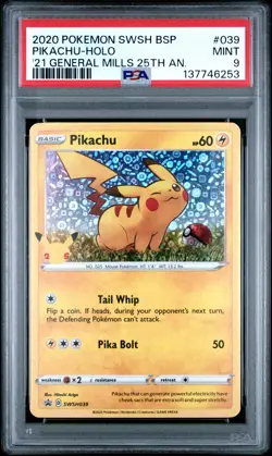 2020 POKEMON SWSH BLACK STAR PROMO #039 PIKACHU-HOLO PSA 9 - Image 1