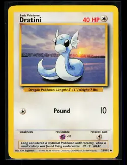 Pokemon Base Set Unlimited Dratini 26/102 Uncommon NM - Image 1