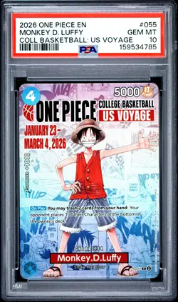 2026 ONE PIECE COLLEGE BASKETBALL: US VOYAGE PROMO MONKEY D. LUFFY PSA 10 - Image 1