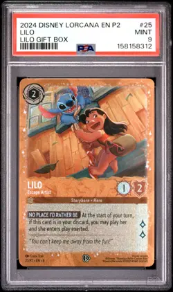 2024 DISNEY LORCANA EN P2-PROMO LILO GIFT BOX #25 LILO - ESCAPE ARTIST PSA 9 - Image 1