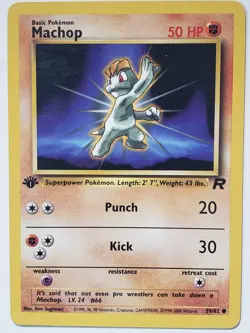 1ST EDITION Machop 59/82 LP / VLP - Team Rocket Pokemon Card - Ken Sugimori Art - Image 1