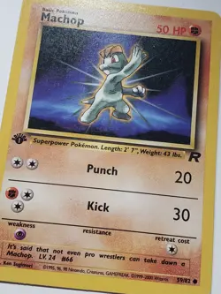 1ST EDITION Machop 59/82 LP / VLP - Team Rocket Pokemon Card - Ken Sugimori Art - Image 2