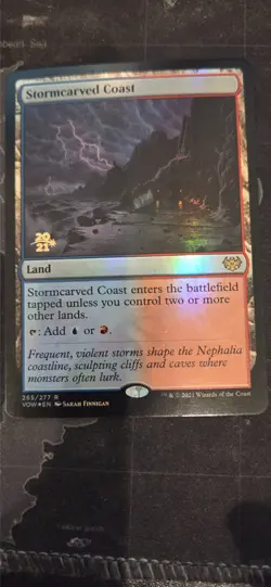MtG Stormcarved Coast Foil prerelease Promo - Image 1