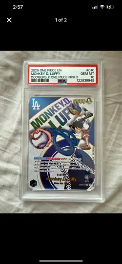 2025 ONE PIECE PROMOS DODGERS X ONE PIECE NIGHT #010 MONKEY D. LUFFY PSA 10 - Image 1