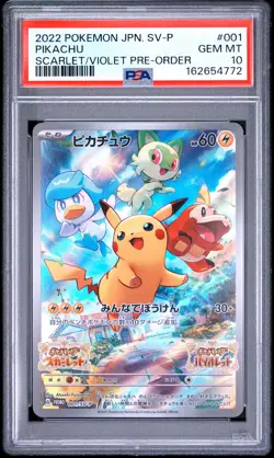 2022 POKEMON JAPANESE SV PROMO SCARLET & VIOLET PRE-ORDER #001 PIKACHU PSA 10 - Image 1