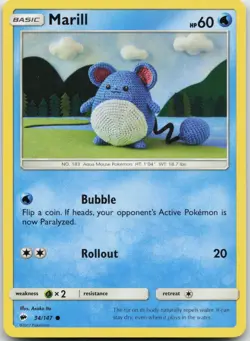 Marill 34/147 Common Burning Shadows Pokemon Near Mint - Image 1