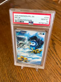 2025 POKEMON PHANTASMAL FLAMES PIPLUP ILLUSTRATION RARE #098 PSA 10 - Image 1