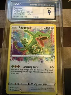 Pokemon TCG Rayquaza 138/185 Vivid Voltage Amazing Rare Holo CGC 9 (2020) - Image 1