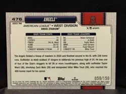 Topps 2026 Series Two Los Angeles Angels Team Card #476 Blue Foil /150 - Image 2