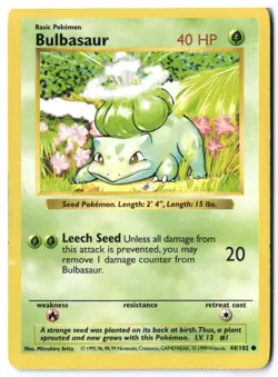 Pokemon Card - Bulbasaur 44/102 Unlimited Common - Base Set Shadowless - LP - Image 1