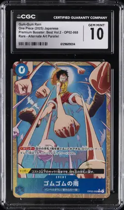 2025 ONE PIECE JAPANESE #OP02-068 GUM-GUM RAIN CGC 10 GEM MINT - Image 1