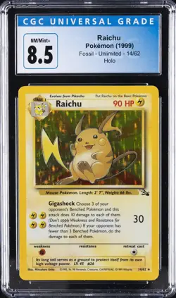1999 POKEMON FOSSIL #14 RAICHU-HOLO CGC 8.5 - Image 1