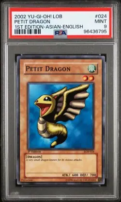 Petit Dragon 1st Edition 2002 YuGiOh Legend Blue Eyes White LOB-024 AE PSA 9 - Image 1