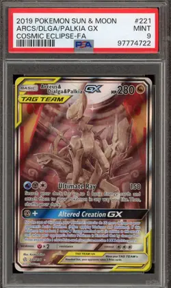 Pokemon Arceus & Dialga & Palkia GX Cosmic Eclipse Full Alt Art #221 PSA 9 Mint - Image 1