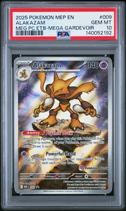 PSA 10 ALAKAZAM 009 | Mega Evolution Pokemon Center ETB Stamped Pokemon Card - Image 1